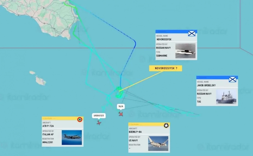 Итальянский ATR P-72A и американский P-8A Poseidon были подняты с базы Сигонелла в связи с «возможным проходом российской подлодки близ Сицилии»